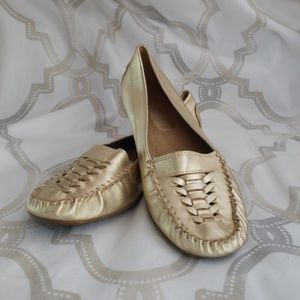 Gold metallic moccasin loafer